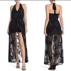 Band of Gypsies Black Lace & Velour Romper Dress